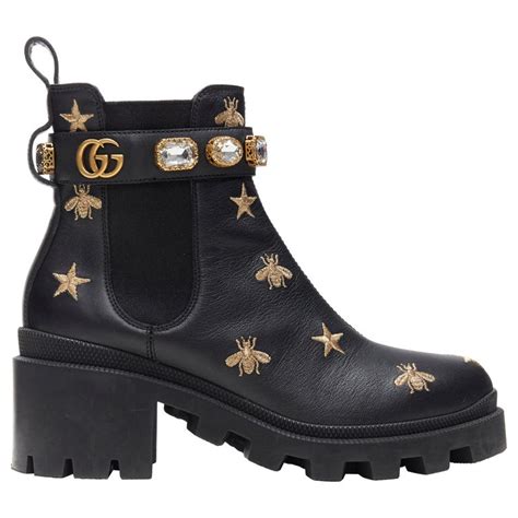 gucci boots with crystal ankle strap embroidered|high heel gucci boots.